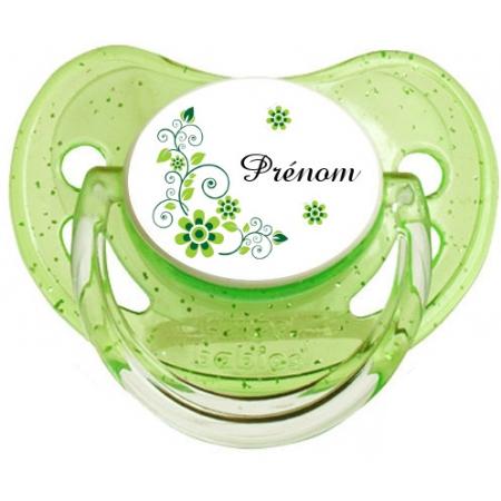 Sucette personnalisée "Prénom Fleur verte"