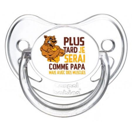 Sucette personnalisée Plus tard je serai comme papa mais avec des muscles