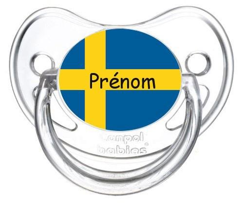 Sucette personnalisée drapeau Suède et prénom