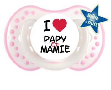 Sucette bébé "I love papy et mamie"