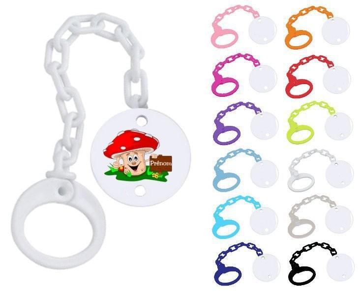 Attache Sucette personnalisée Champignon Prénom