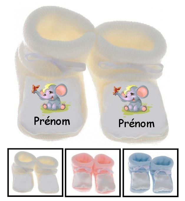 Chaussons bébé Elephant papillon prénom personnalisés