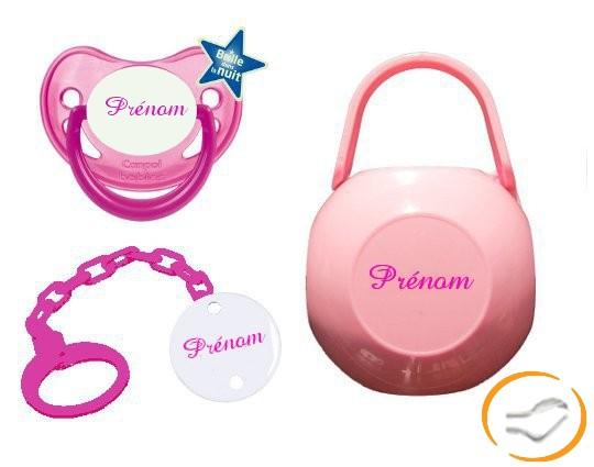 Lot Sucette attache et boite (fluorescente rose)