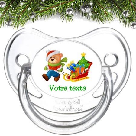 Sucette bébé personnalisée "Ours Noël traineau"
