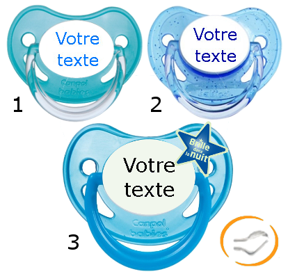 Tétine sucette fluorescente personnalisée avec prenom bleu